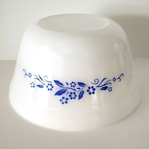Small Federal Milk Glass Mixing Bowl Blue flowers Vintage
